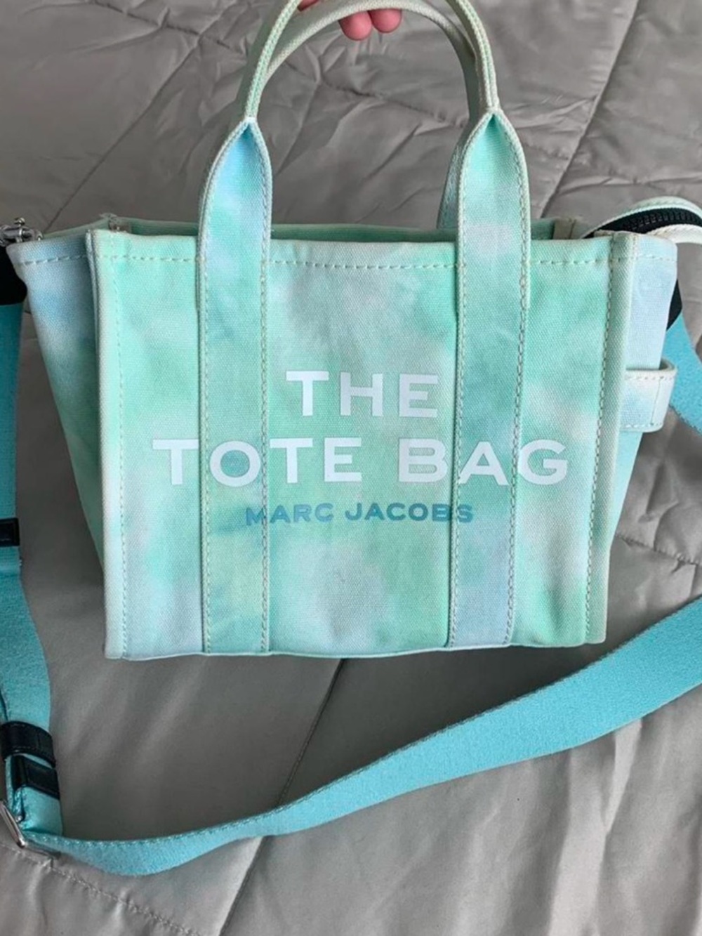 Marc Jacobs Mini Mint Tie-Dye Canvas Tote with aqua strap